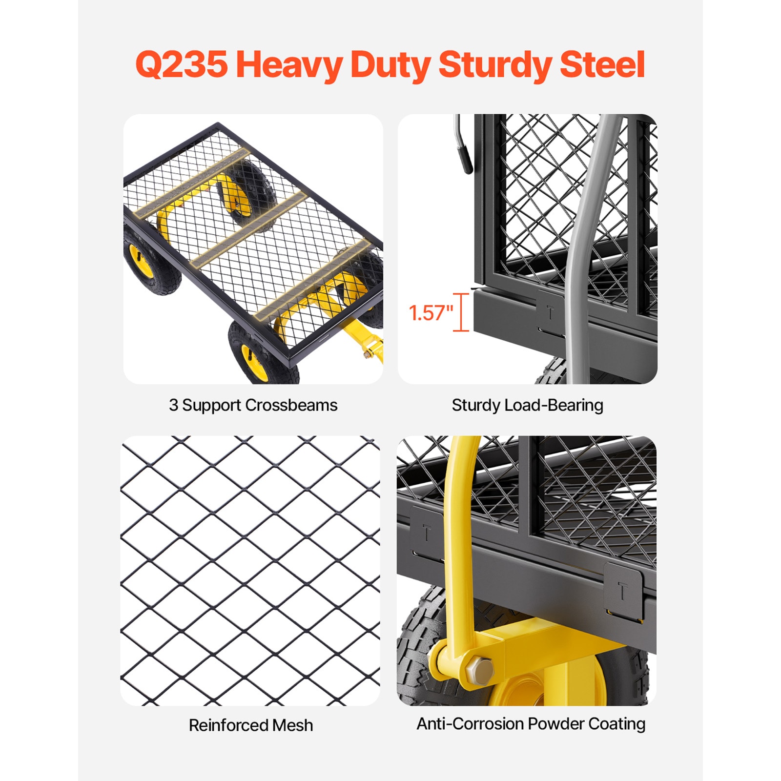 500 Lbs Steel Garden Cart, Heavy Duty Pullable Cart With Wheels For Garden, Metal Yard Utility Wagon With 10" All Terrain Tires, Removable Mesh Sides And 180° Rotating Handle_maomaolike.com